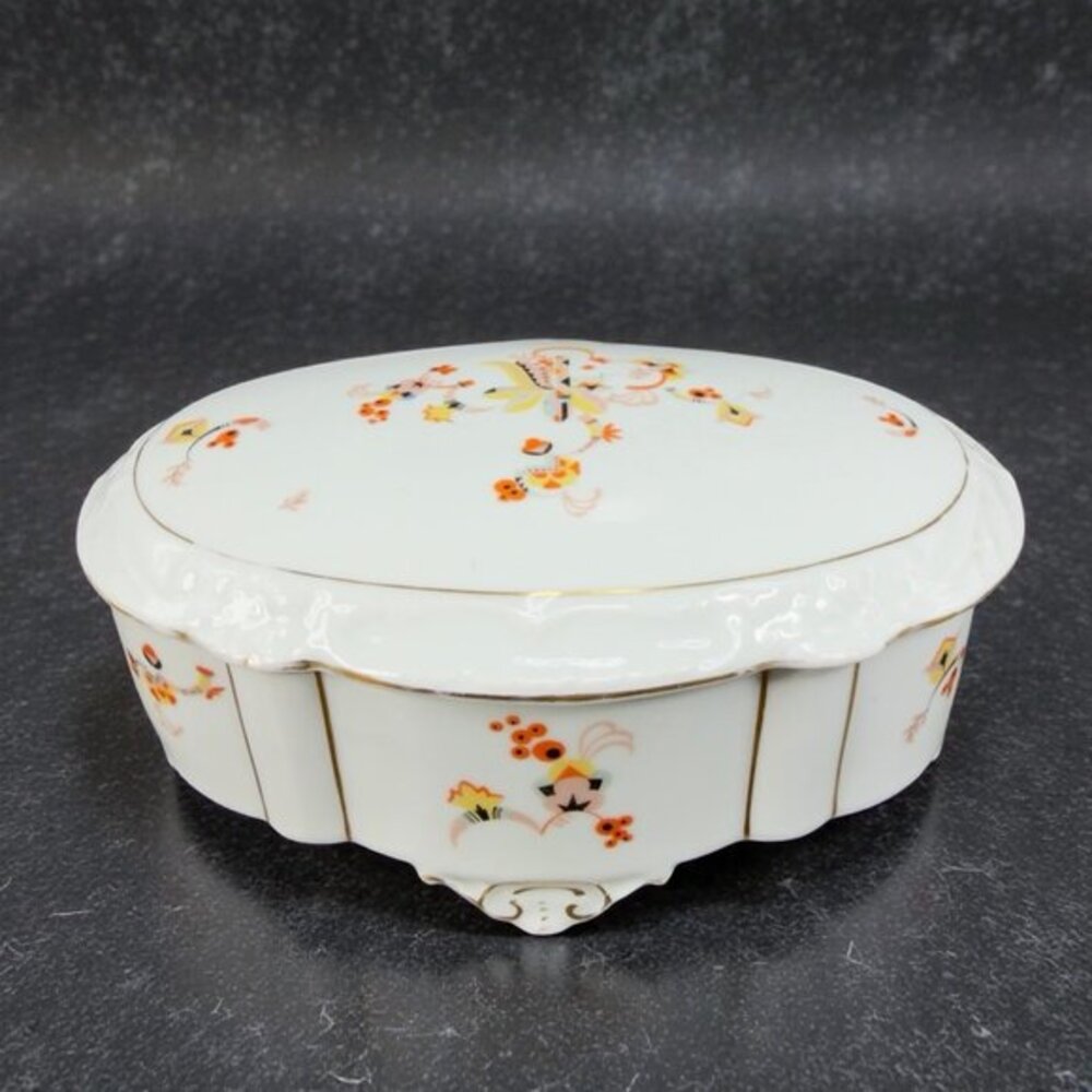 Antique Baensch Lettin Fine Porcelain Footed Powder Box Trinket Dish Germany VTG
